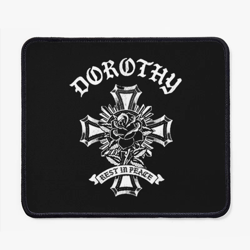 Gothic Memorial Cross with Rose and "Rest in Peace" Inscription Mouse Pad