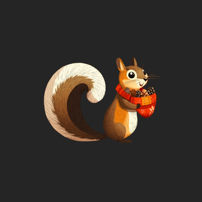 Cute Cartoon Squirrel with Red Scarf Holding Autumn Pinecones Female Pullover Sweatshirt