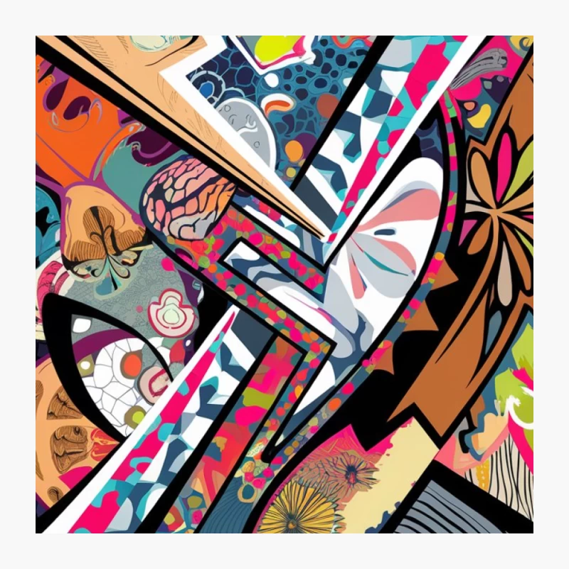 Vibrant Geometric Collage: A Psychedelic Abstract Art Explosion Pin