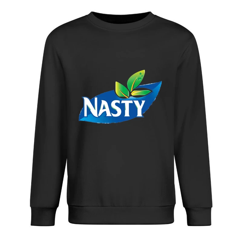 Nasty Brand Logo with Blue Banner and Green Leaf Emblem Male Pullover Sweatshirt