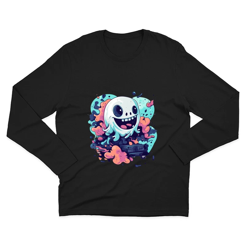 Playful Ghost with Colorful Swirls Gaming Art Male Long Sleeve T-Shirt