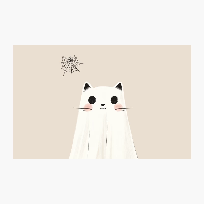Cute Ghost Cat Halloween Illustration with Spiderweb Travel Mug