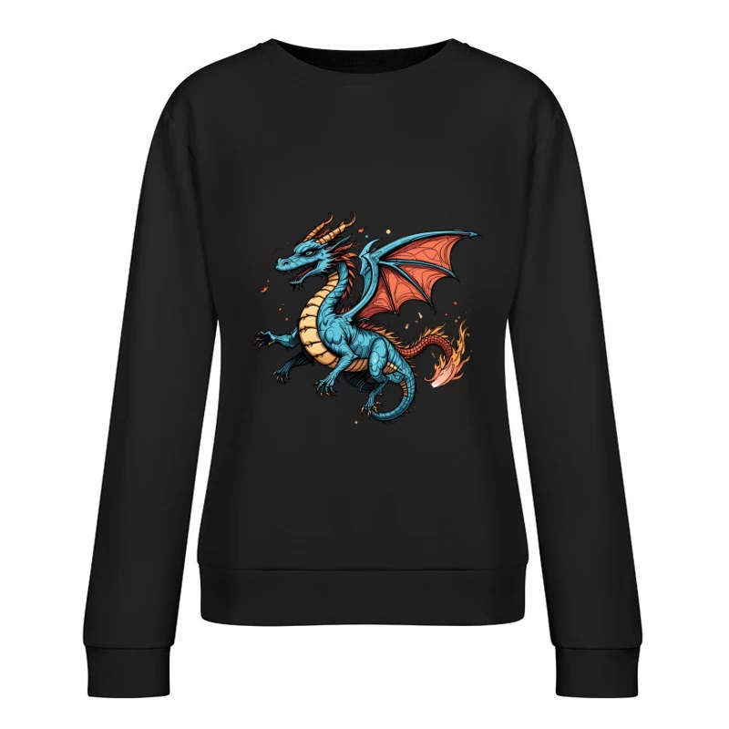 Colorful Blue Dragon Illustration Female Pullover Sweatshirt
