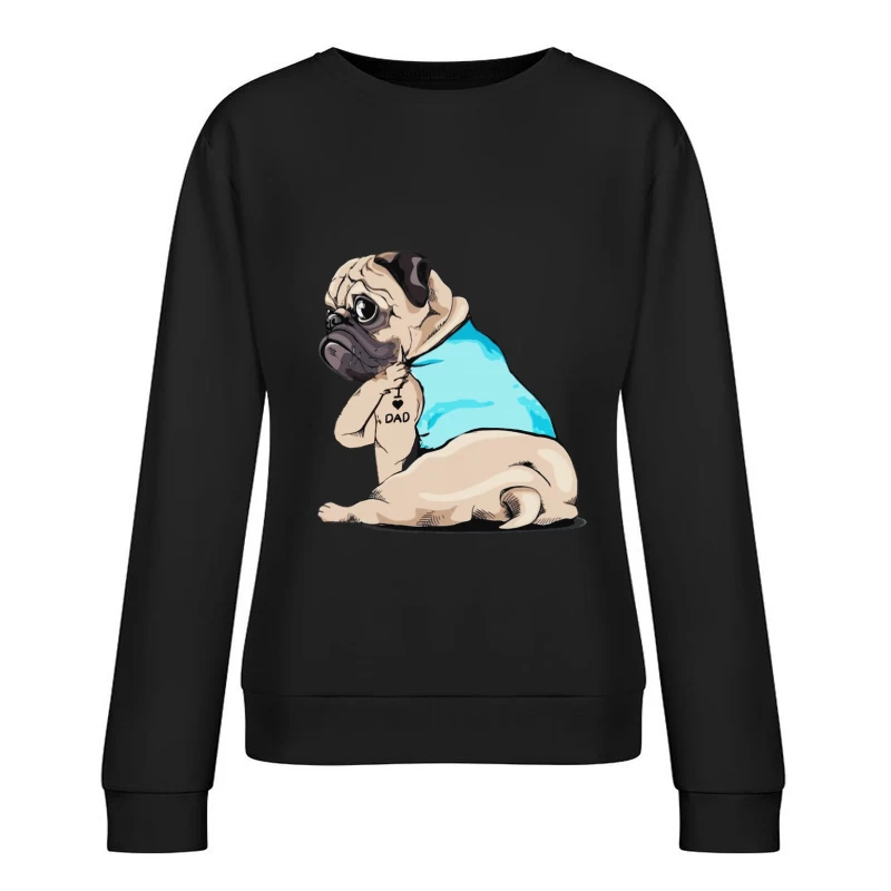 Carlin avec tatouage 'Dad' et débardeur bleu Femme Sweat-shirt à enfiler