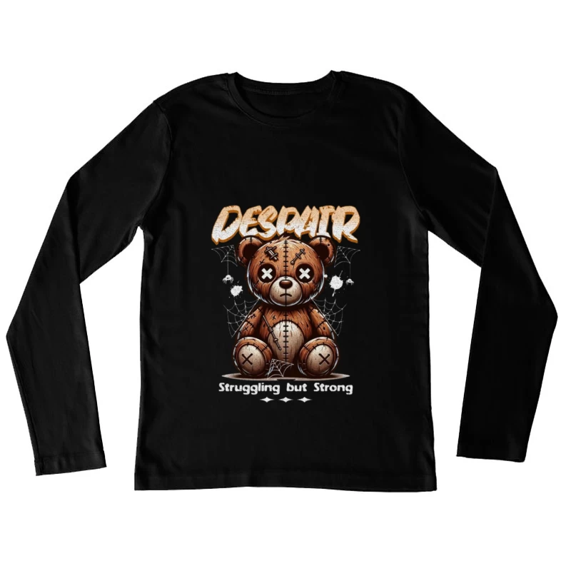 Gothic Stitched Teddy Bear with Despair Theme Female Long Sleeve T-Shirt