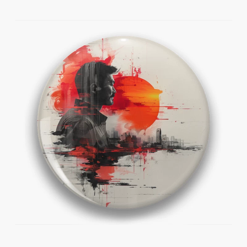 Urban Silhouette in Crimson Sunset Pin