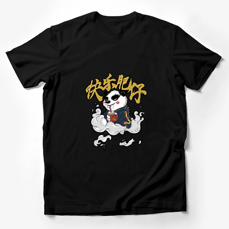 Fröhlicher Panda genießt Getränk Herren T-Shirt