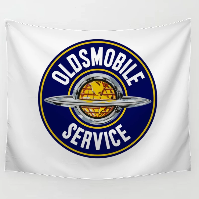 Vintage Oldsmobile Service Station Logo with Globe Design Tapestry