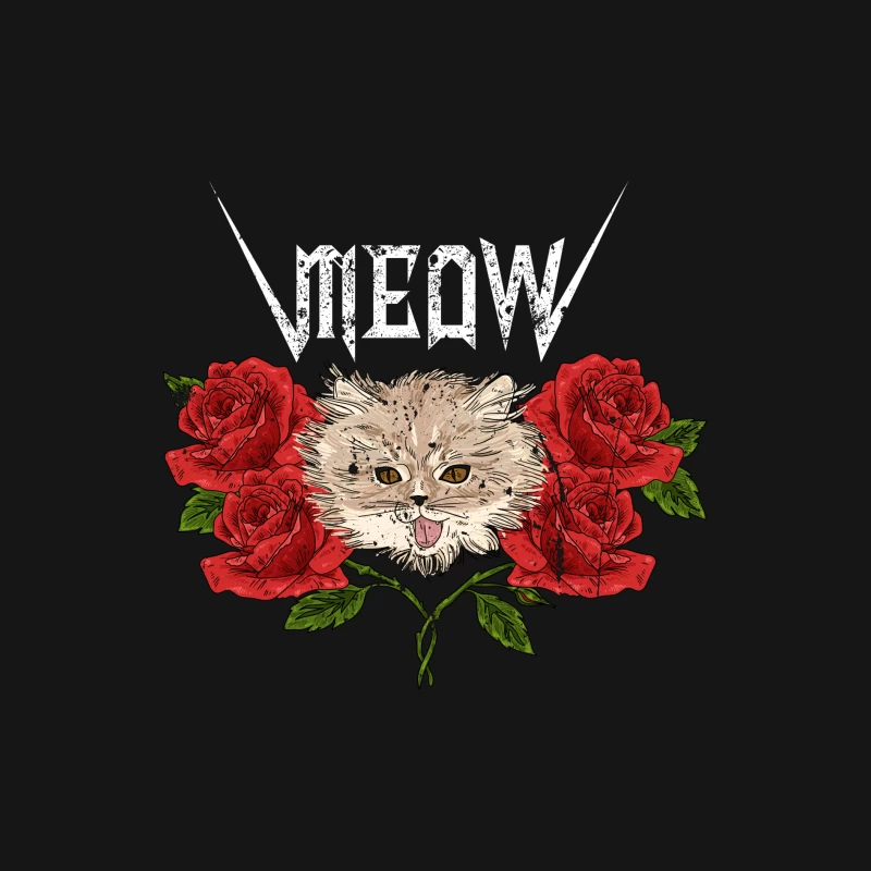 Chat Heavy Metal avec Roses Femme Manches Longues T-Shirt