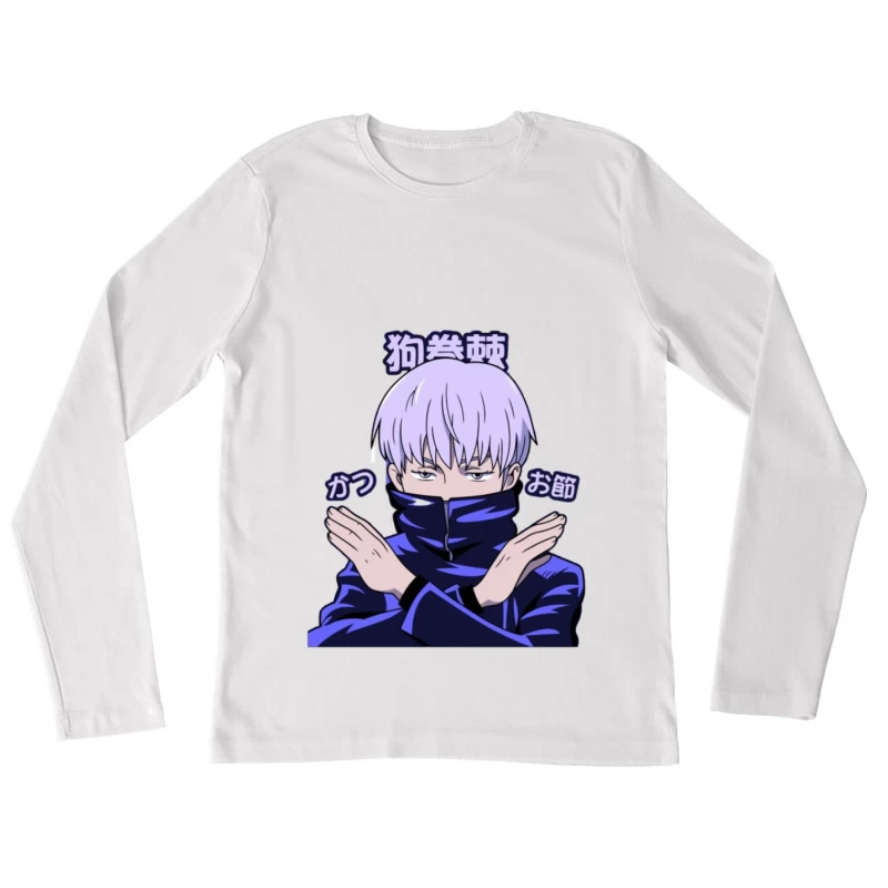 Anime Charakter mit lila Haaren und blauer Kleidung Damen Langarm T-Shirt
