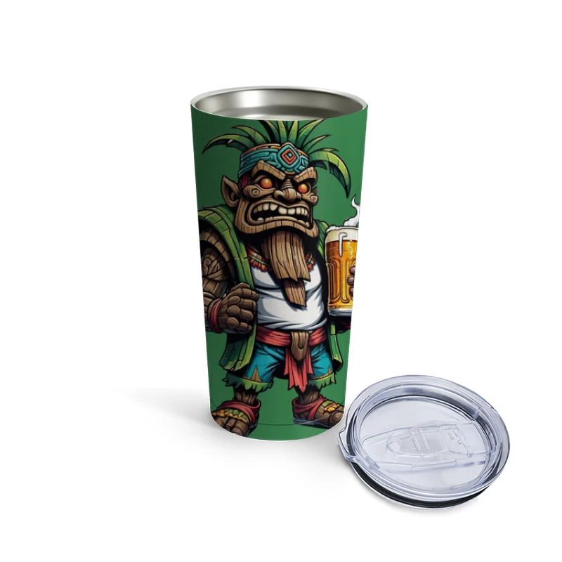 Angry Tribal Character with Beer Travel Mug