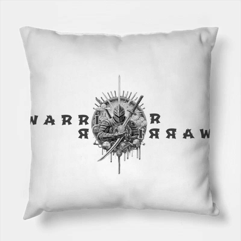 Medieval Knight Warrior Mirror Emblem Design Throw Pillow