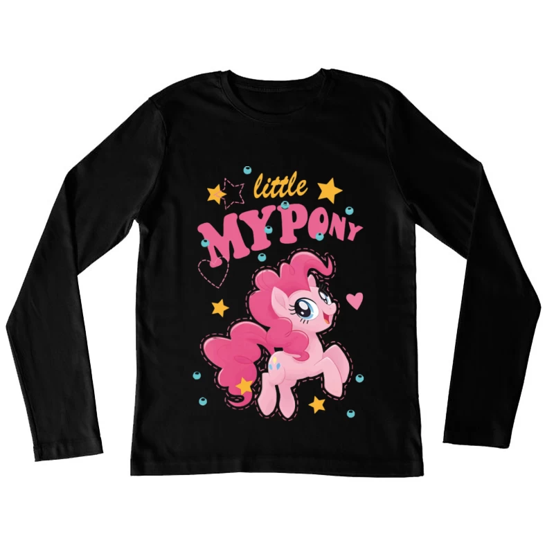 Lustiges rosa Pony-Design Damen Langarm T-Shirt