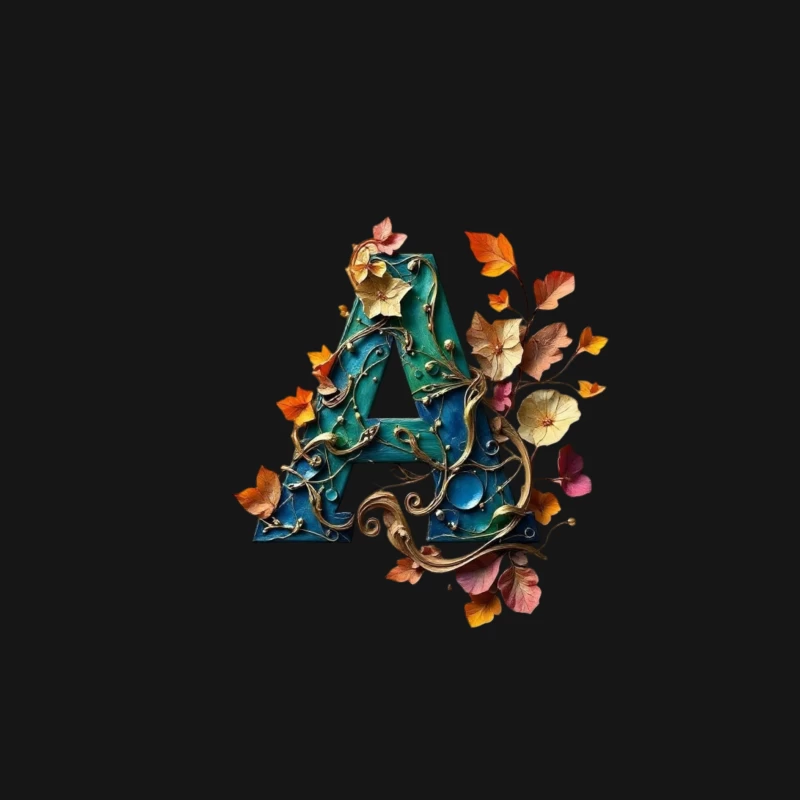 Ornate Teal Letter A with Autumn Floral Embellishments Female Long Sleeve T-Shirt