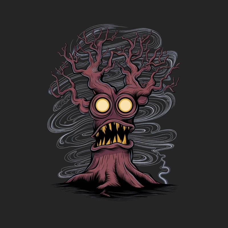 Scary Monster Tree with Glowing Eyes - Horror Illustration Female Pullover Sweatshirt