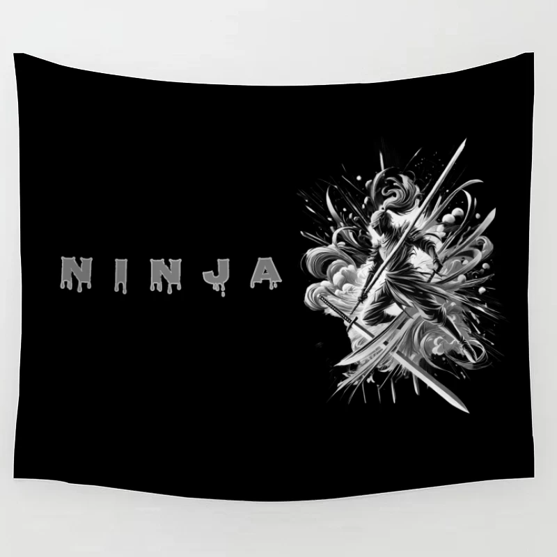 Ninja Artwork in Black and White Tapestry