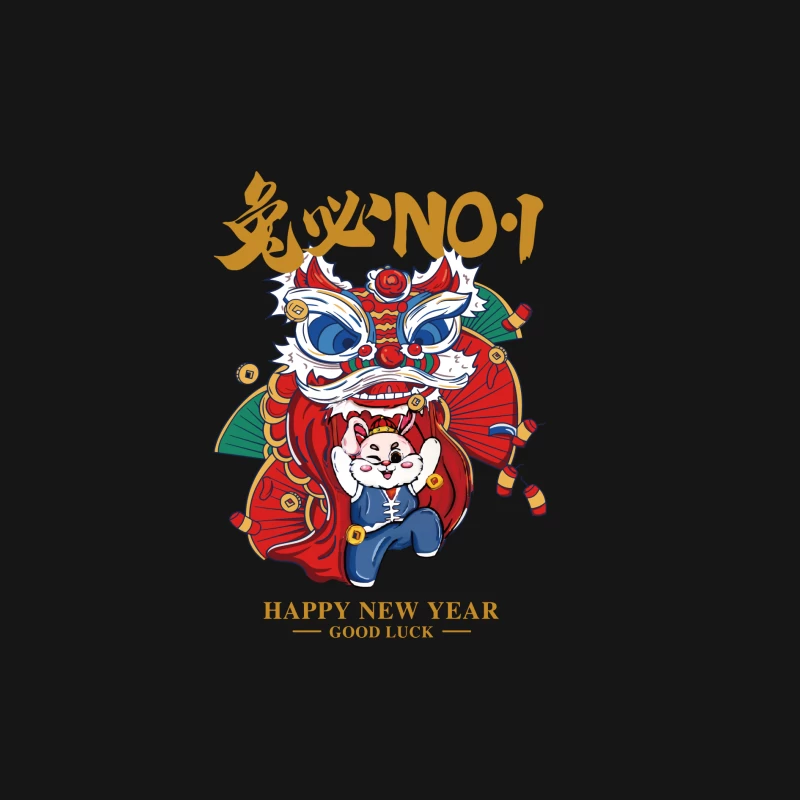 Glücklicher Neujahrs-Löwentanz mit Katze Herren Langarm T-Shirt