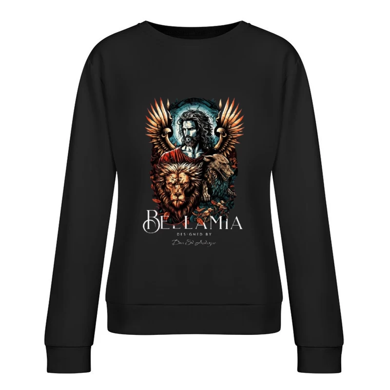 Mystical Religious Gothic Art with Lion and Angel Wings Female Pullover Sweatshirt