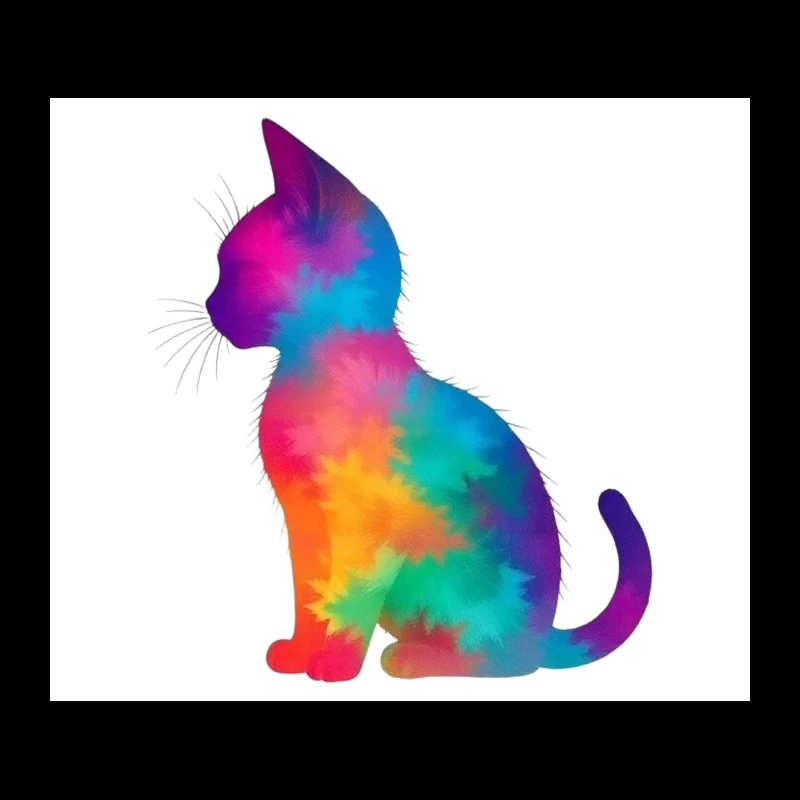 Rainbow Tie-Dye Cat Silhouette Art Tapestry