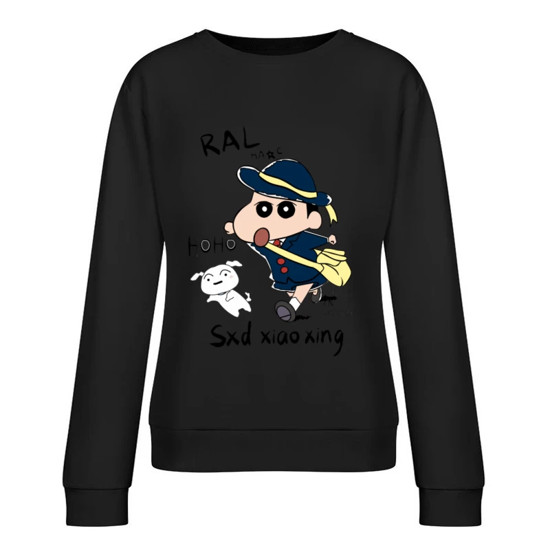 Lustiger Comic-Charakter mit Hund Damen Pullover Sweatshirt