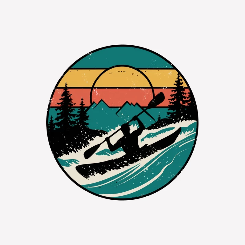 Retro Mountain Kayaking Adventure at Sunset Female T-Shirt