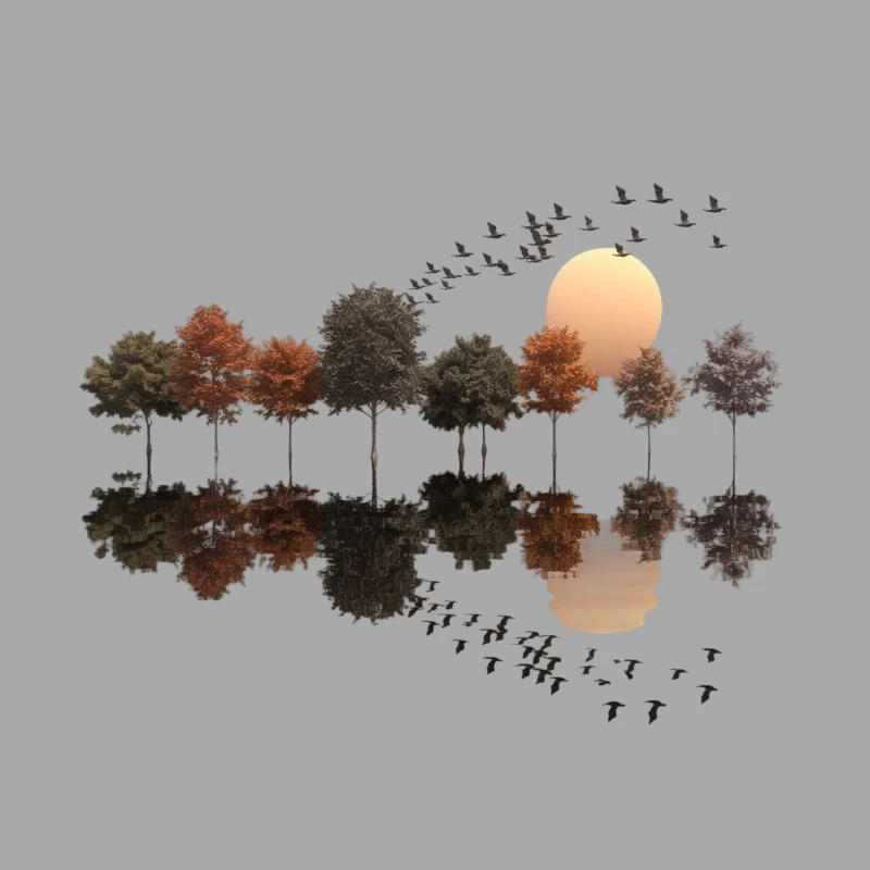 Autumnal Reflection: Trees and Birds at Sunset Female Pullover Hoodie