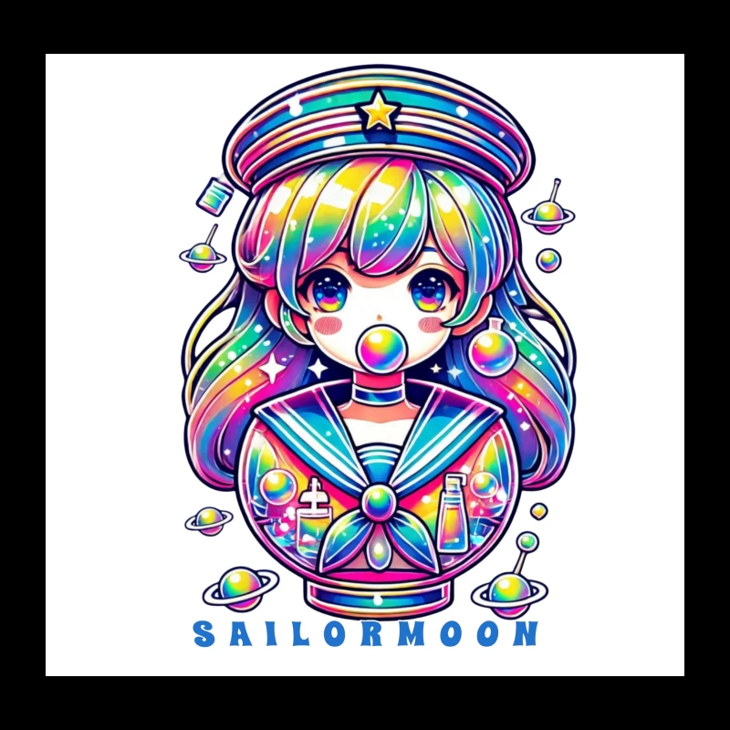 Rainbow Kawaii Sailor Moon Space Art Throw Pillow