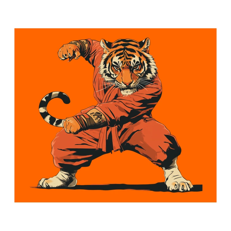 Kung Fu Tiger: Cartoon Illustration of Martial Arts Animal Tapestry