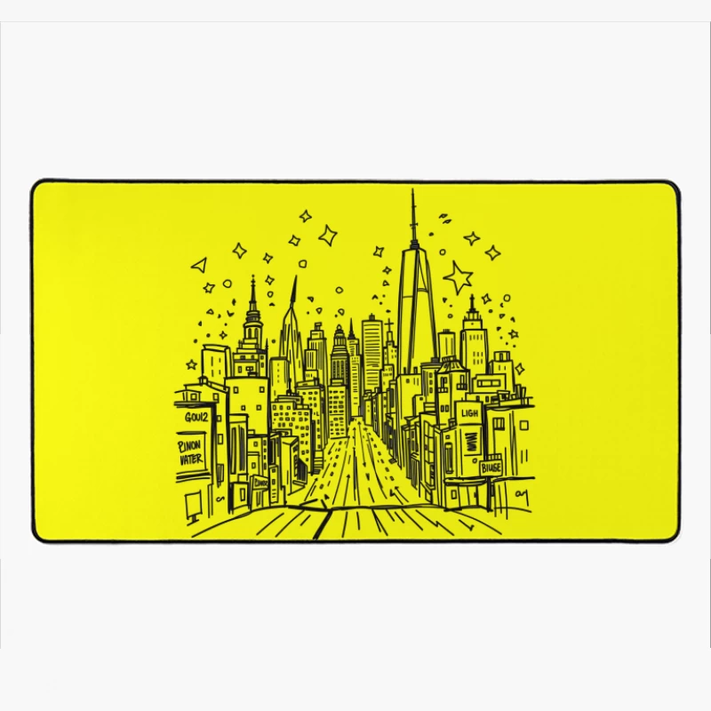 Urban Night Skyline Illustration Desk Mat