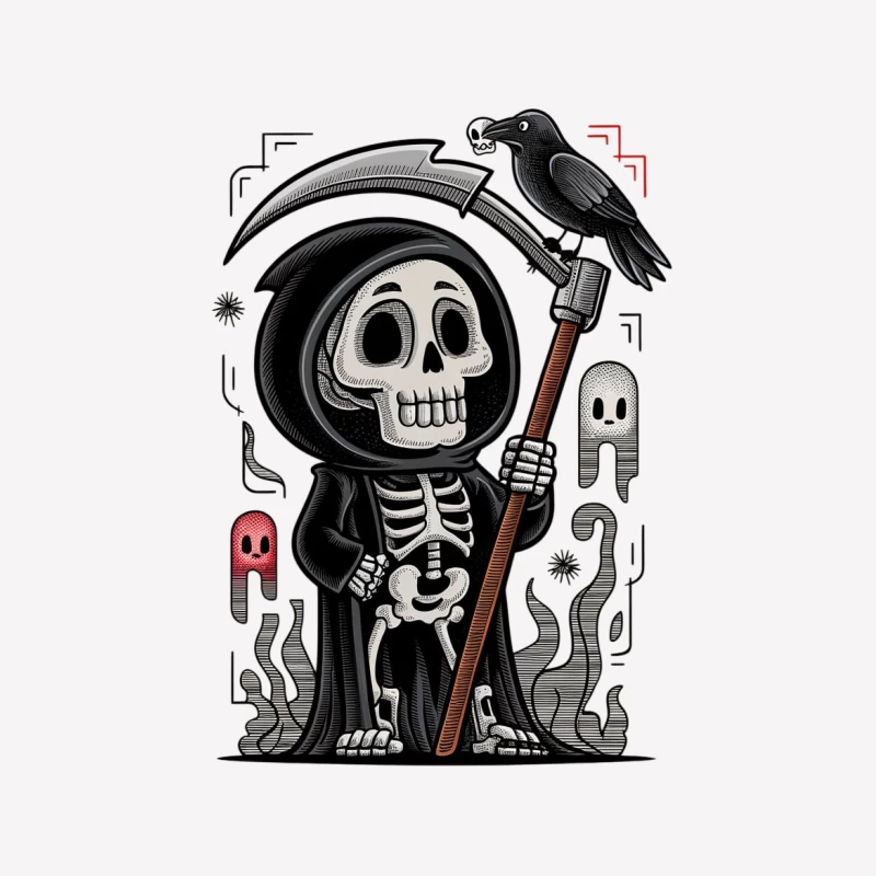 cartoon death grim reaper skeleton scythe raven ghosts halloween Male T-Shirt