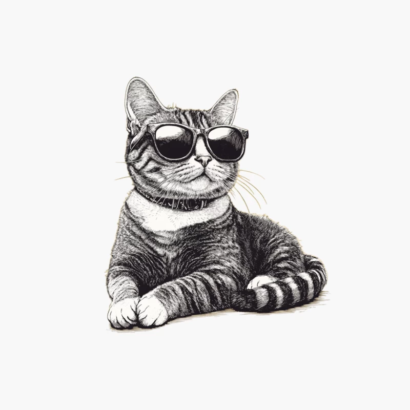 Cool Cat in Sunglasses: Stylish Feline Sketch Cotton Tote Bag