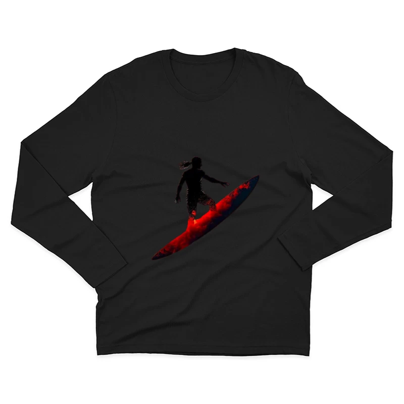 Dramatic Red Surfing Silhouette Art Male Long Sleeve T-Shirt