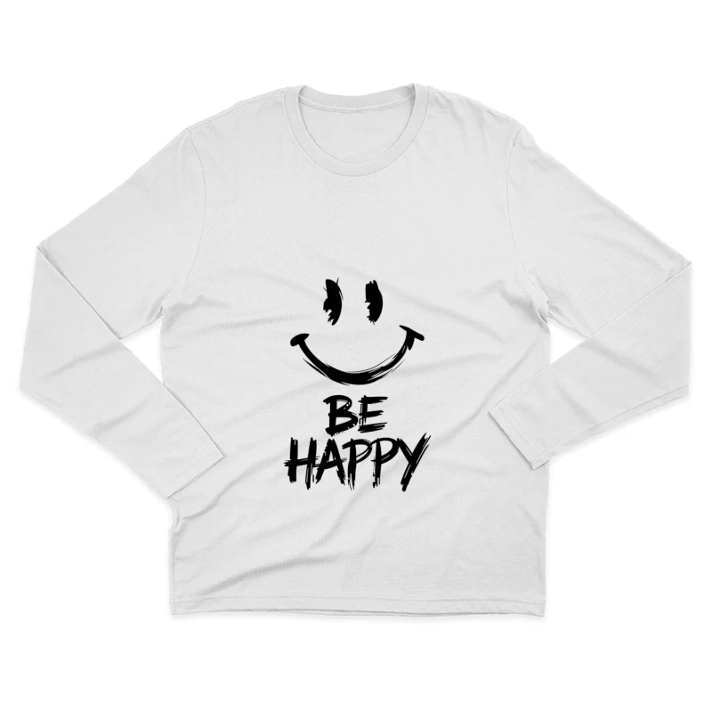 Minimalist Smiley Face with "Be Happy" Positive Message Male Long Sleeve T-Shirt