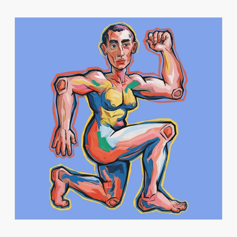 Colorful Stylized Figure in Kneeling Pose Illustration Throw Pillow