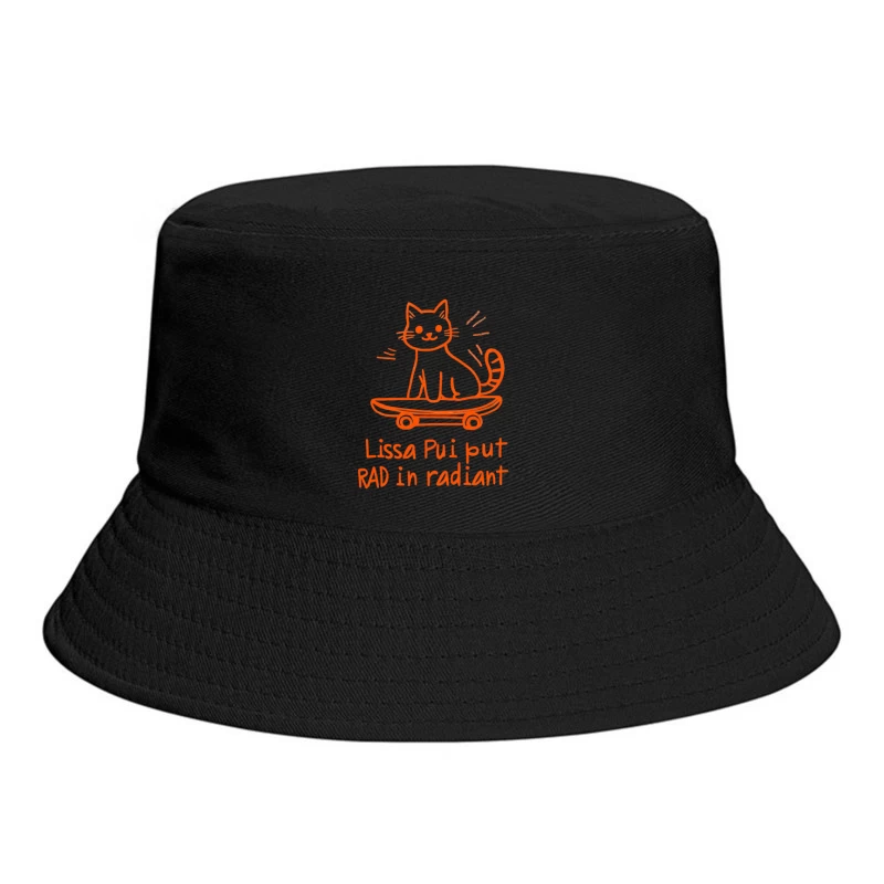 Cute Orange Cat on Skateboard: Radiant Cartoon Illustration Bucket Hat