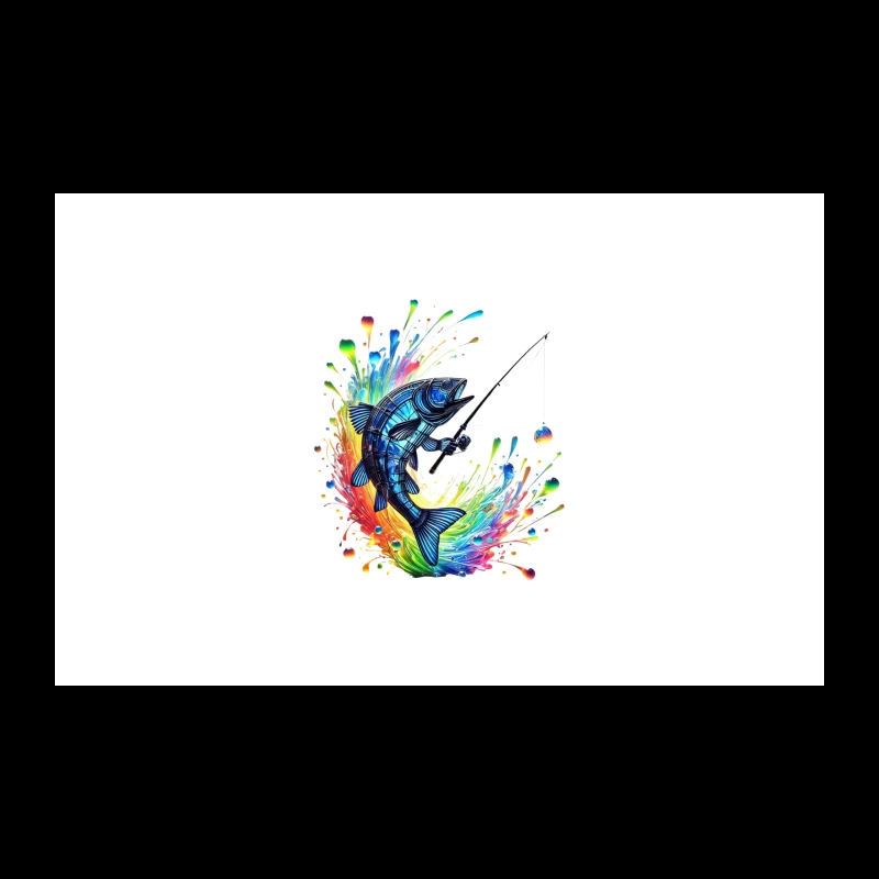 Rainbow Splatter Fish with Fishing Rod Art Travel Mug