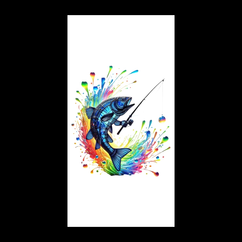 Rainbow Splatter Fish with Fishing Rod Art iPhone Case