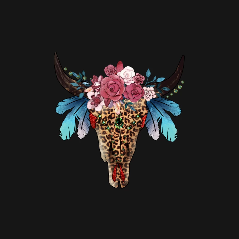 Verzierter Stierschädel mit Blumen und Federn Damen Langarm T-Shirt