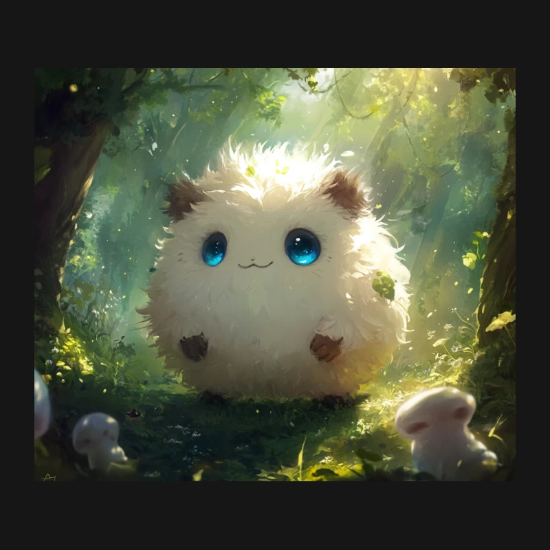 Adorable Fluffy Fantasy Creature in Magical Woodland Mouse Pad