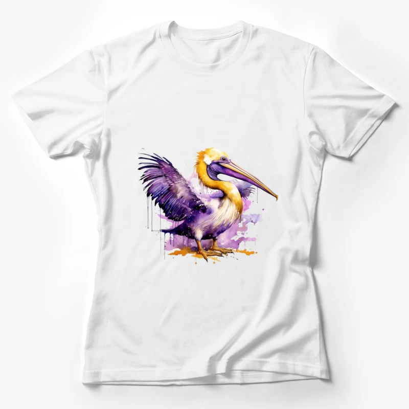 Colorful Watercolor Illustration of a Pelican Female T-Shirt