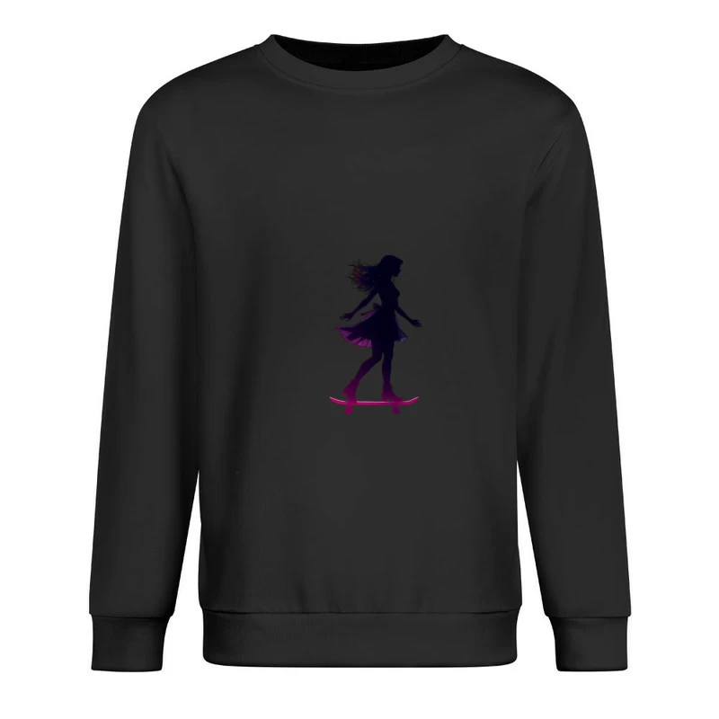 Graceful Feminine Skateboarding Silhouette in Purple Male Pullover Sweatshirt