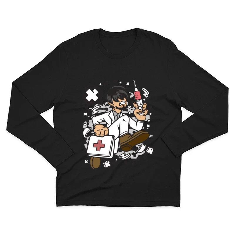 Illustration humoristique d'un médecin stressé Homme Manches Longues T-Shirt