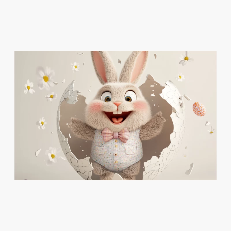 Cheerful 3D Easter Bunny Breaking Through Wall with Easter Eggs and Daisies Travel Mug