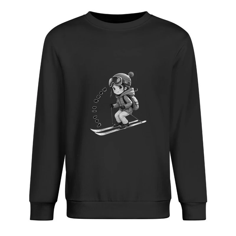 Cute Anime Chibi Character Skiing in Winter Male Pullover Sweatshirt