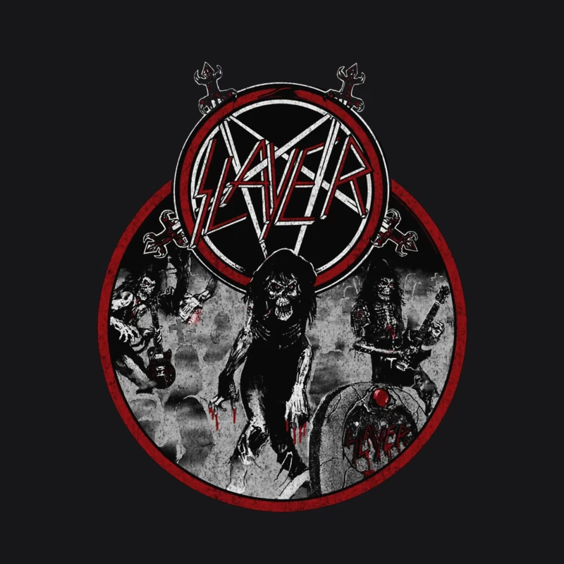 Slayer Heavy Metal Band Logo with Dark Horror-Themed Artwork Male Pullover Hoodie