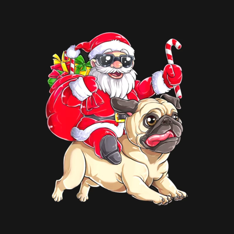 Père Noël branché sur un carlin Femme Manches Longues T-Shirt