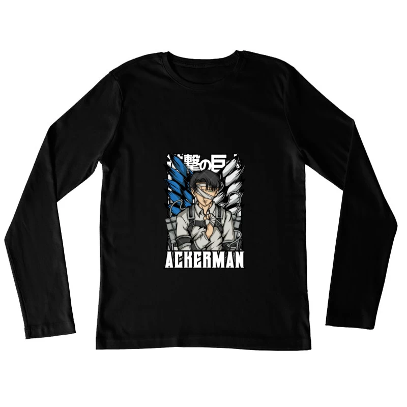 Anime Charakter mit Flügel, Blau und Grau Design Damen Langarm T-Shirt
