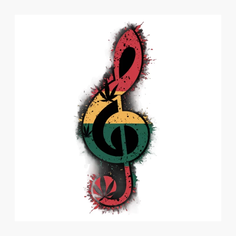 Reggae-Inspired Musical Treble Clef with Cannabis Motif Pin