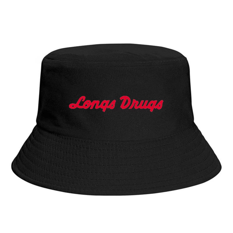 Vintage Longs Drugs Pharmacy Red Cursive Logo Bucket Hat