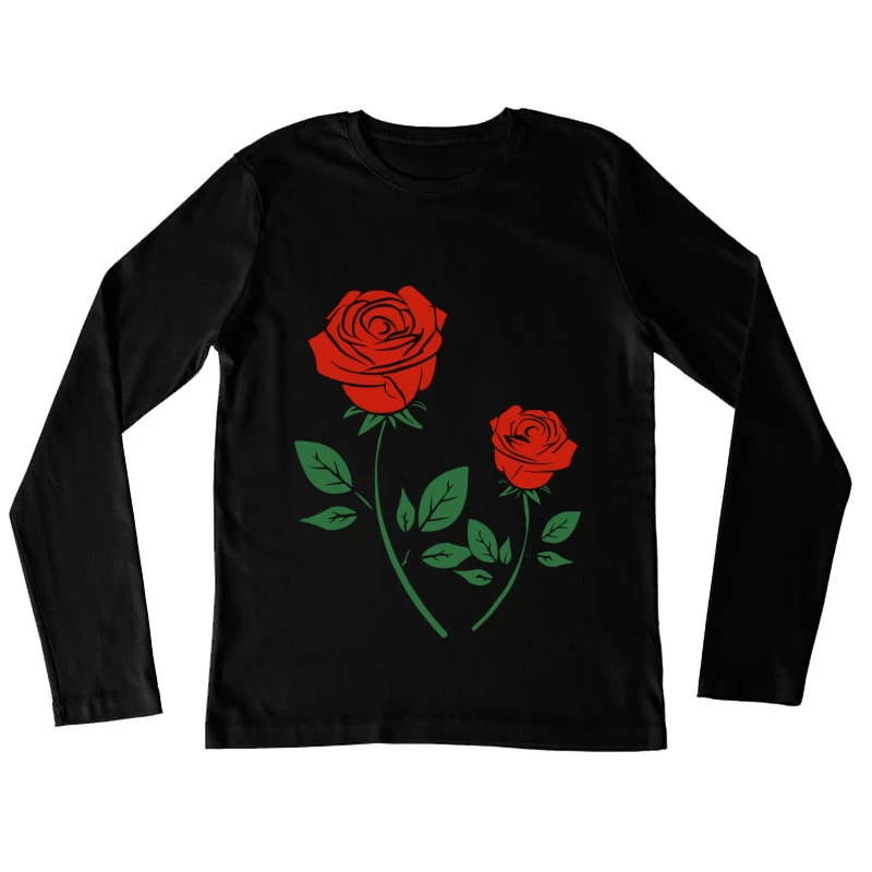 Zwei rote Rosen mit Blättern Damen Langarm T-Shirt